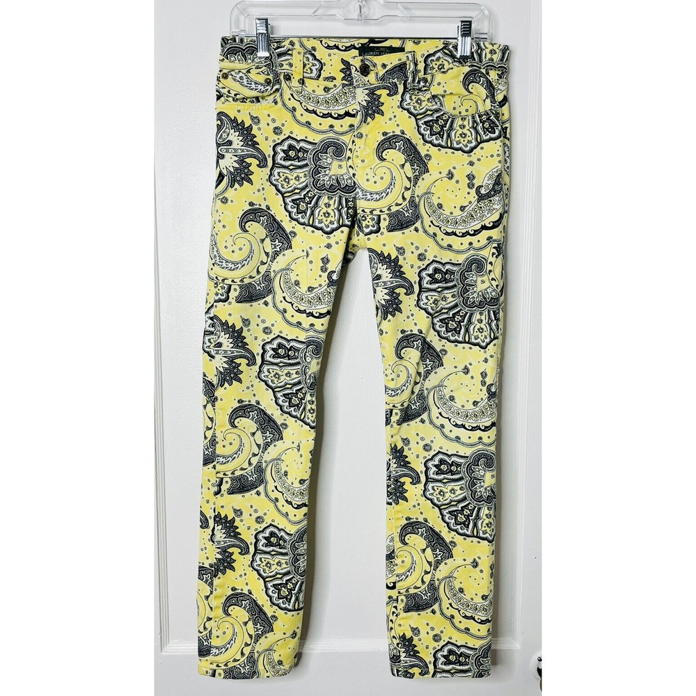 Lauren Ralph Lauren Green Label Chino Pants Yellow Paisley Sz 6 Straight Leg